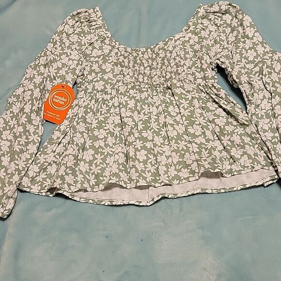 Wonder 🎄Nation Size L 10-12 Green Floral Shirt NWT - Picture 5 of 6